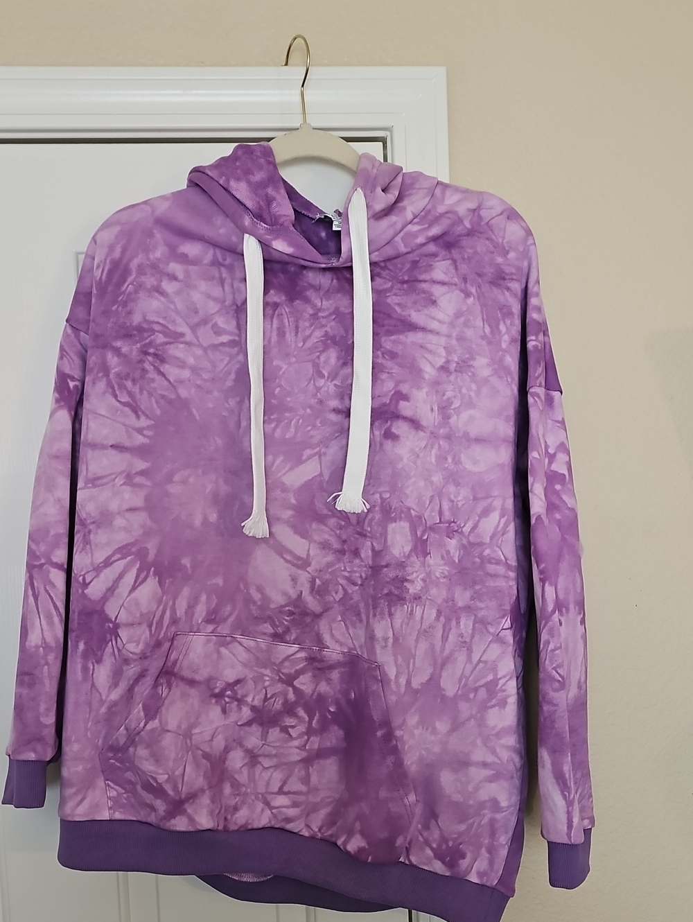 Women's Purple Tie-Dye Scoop Neck Pullover Hoodie Sweater